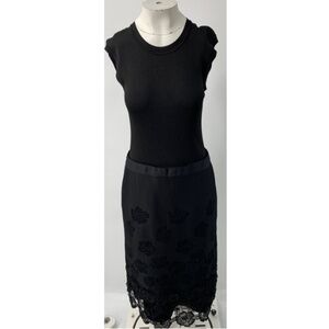 Escada Sport Black Ribbed Mesh Lace Floral Trim A-Line Dress sz 42